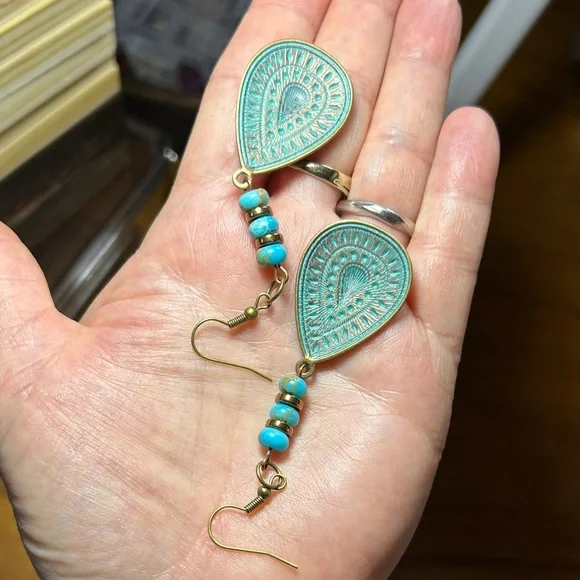 3/$25 Turquoise Beaded Teardrop Dangle Earrings - Picture 2 of 4